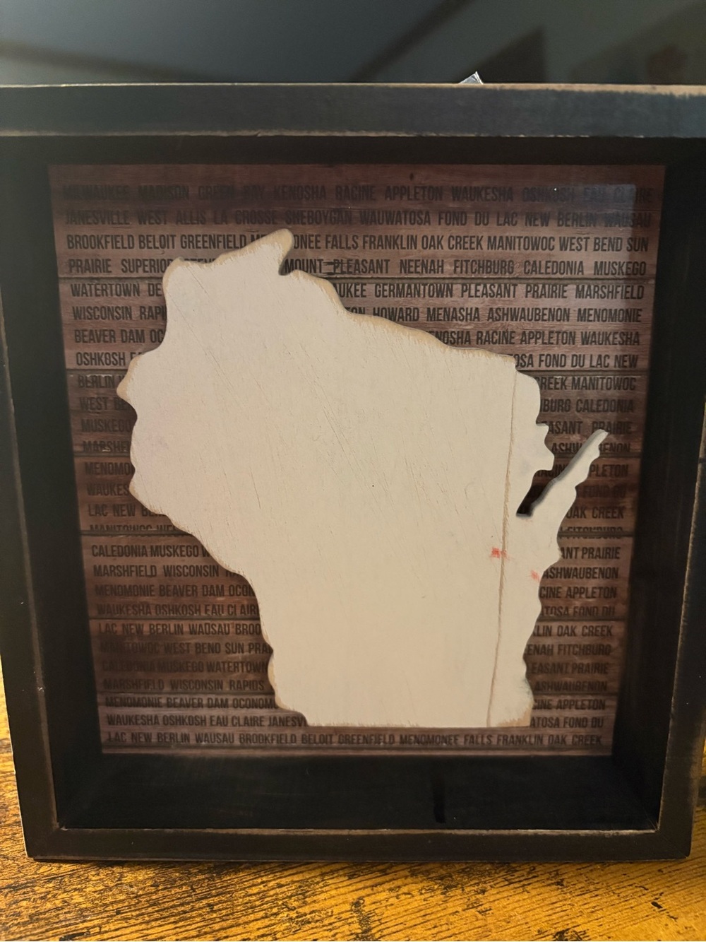 Primitives by Kathy Wisconsin Shaped State Wood Shadow Box Sign 8.5x8 W/ heart